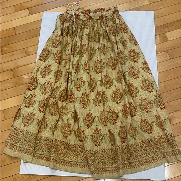 BOHO Maxi Paisley Print Skirt in Hand Woven Cotton, drawstring Waist Size Small - Picture 9 of 12